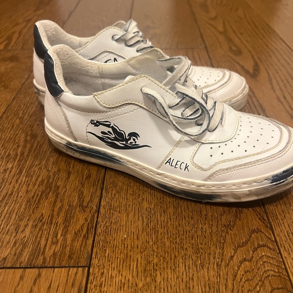 White and Blue Leather Sneakers with Cushioned Sole , custom made in 🇮🇹 - Picture 2 of 5